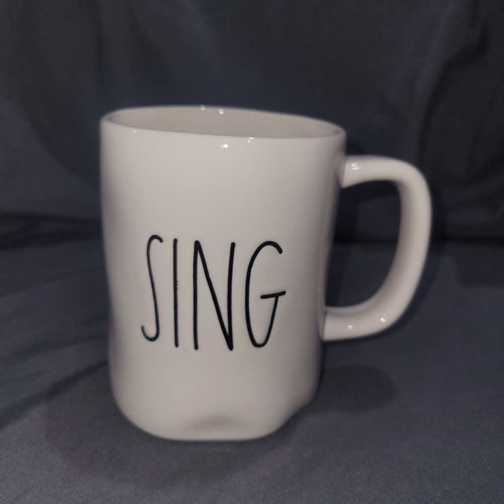 Rae Dunn Sing Artisan Collection Magenta Coffee Tea Mug Large 4.5" Black White